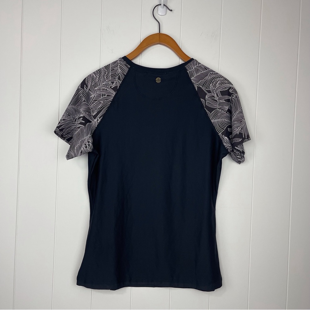 Prana Edge Wave SS Sun Top Black Fronds Color-Block Women’s Size M - Picture 2 of 8